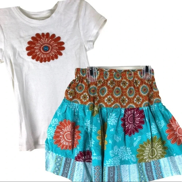 HANDMADE GIRLS SET EUC TOP SHIRT TEE SKIRT TSHIRT SUMMER CASUAL TOPS SIZE S 5 6 - Picture 4 of 6